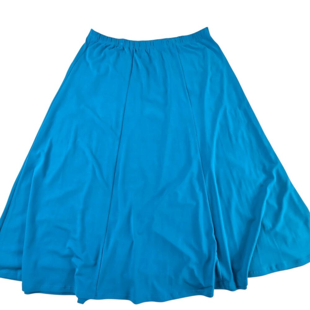 Susan Graver Liquid Knit Skirt 6 Gore Turquoise Blue Size Large Midi Stretch